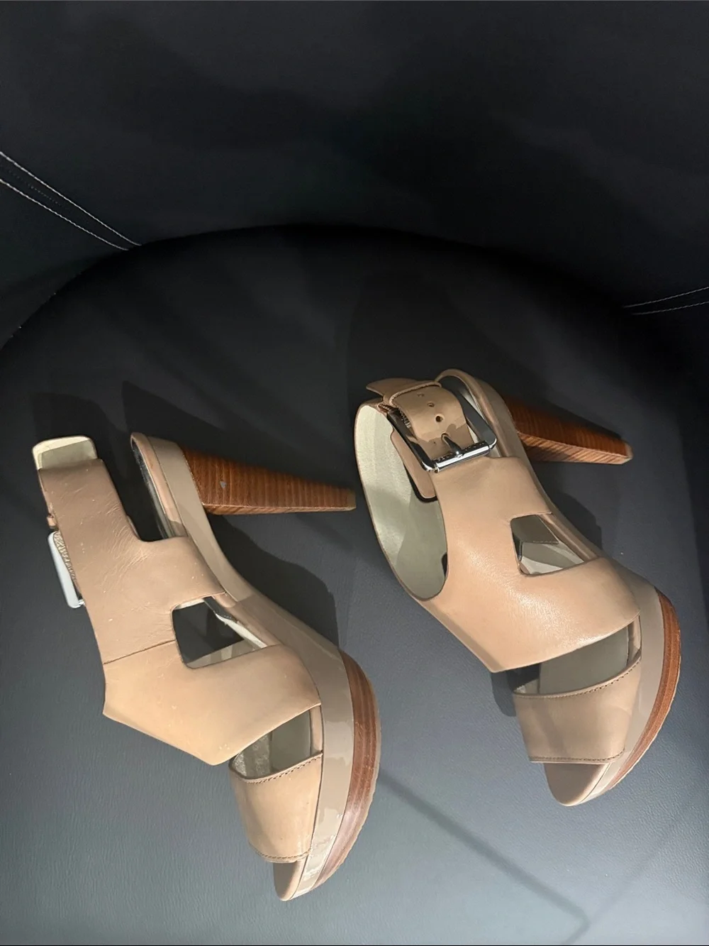 Michael Kors Nude Leather Open-Toe Ankle Strap Heels